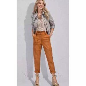 CABI #6045 Paper Bag Cargo Pants Burnt Orange Belted Straight Leg Women's Sz 10